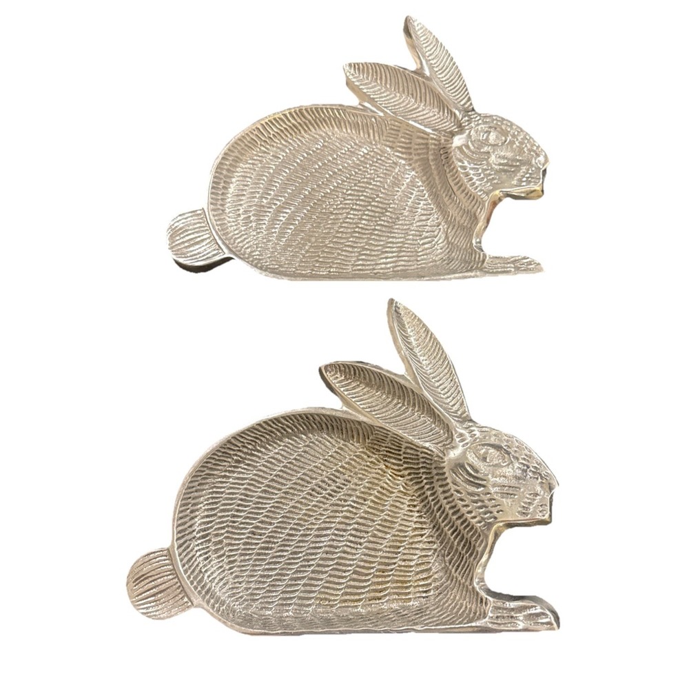 Bunny Rabbit Aluminum Metal‎ Dish Tray Candy Plate Trinket Set Of 2 Easter